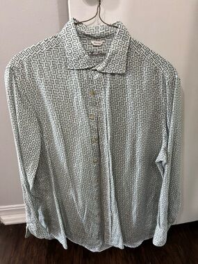 Men's Geometric Print Long-Sleeve Shirt - Green/White